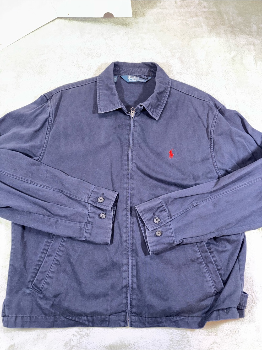 Vintage Polo Ralph Lauren Harrington Jacket Navy Blue Cotton XL
